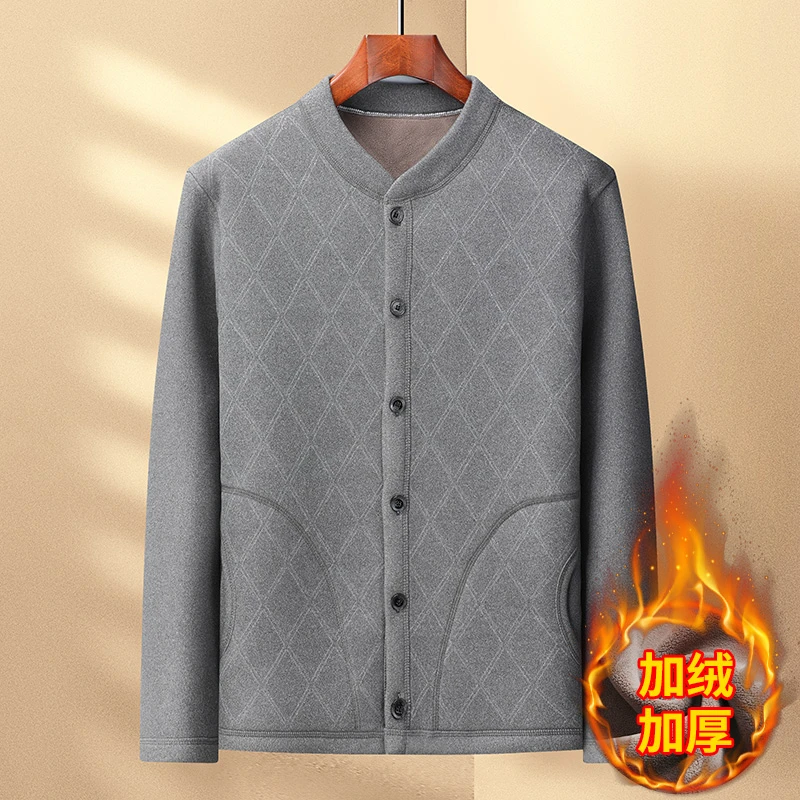 中老年人保暖棉衣秋冬季加绒加厚开衫外套宽松大码防寒外穿爸爸装