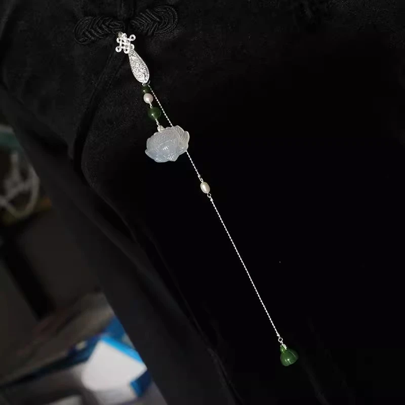 铜合金项链 莲旗袍压襟精致茶服挂件中式简约素雅银色白宝莲花衣