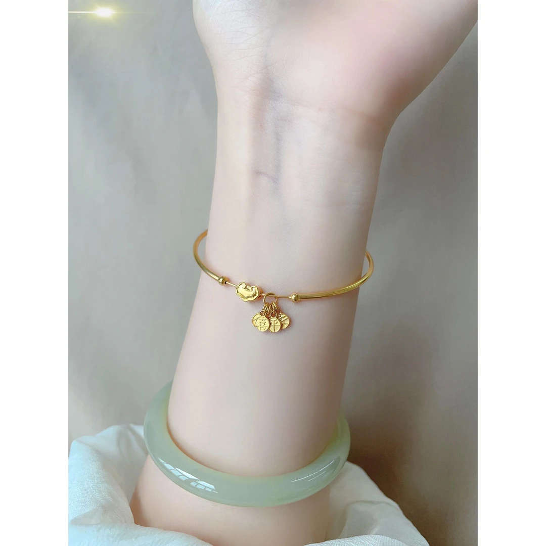 铜合金手镯 祥云平安ins金色手镯平安金镯子新款女款古法古风轻奢