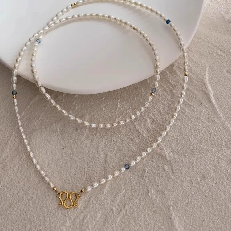 铜合金项链唐卡链素链小众设计精致复古气质高级人工贝珠水晶镀