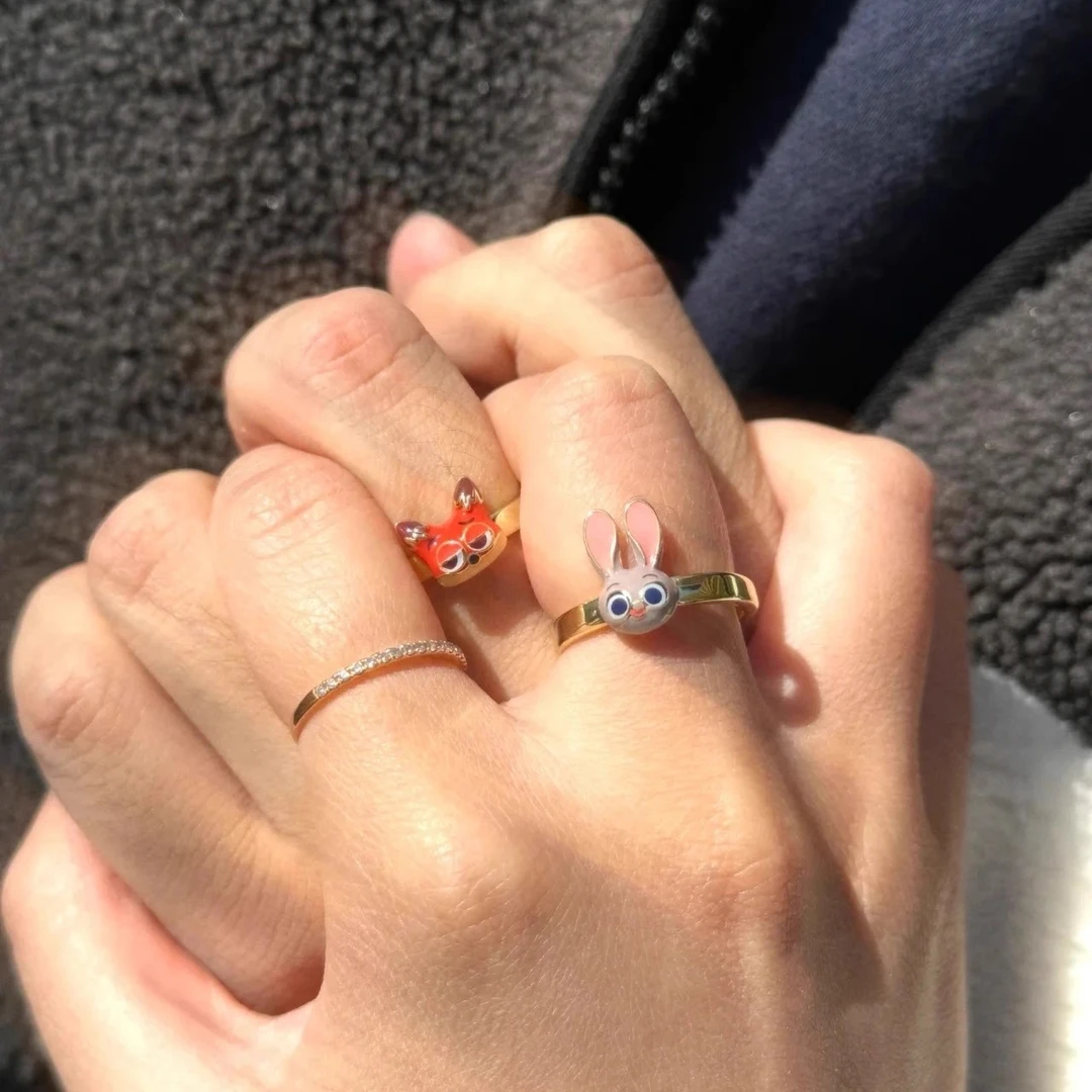 铜合金戒指 动物城同款立体兔子狐狸戒指女动漫卡通朱迪尼克情侣