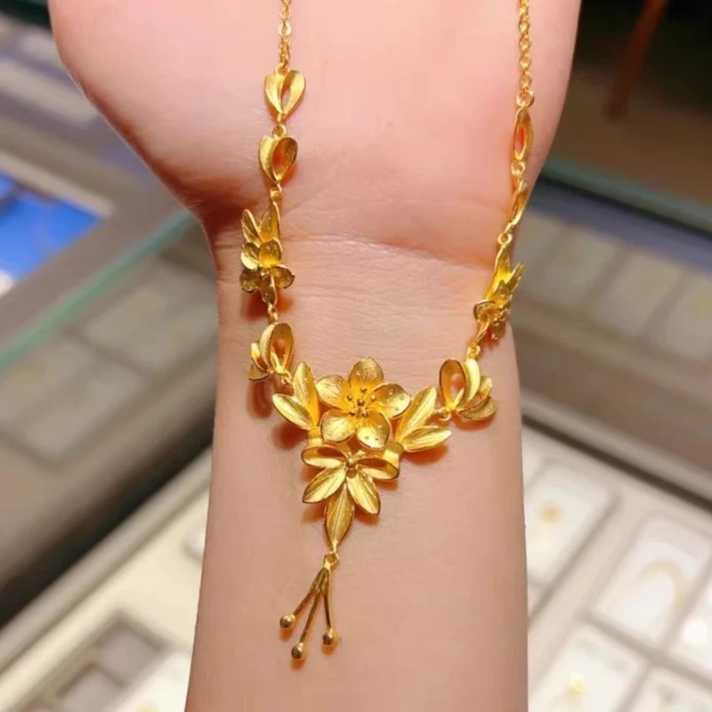 铜合金项链 花月佳期繁花似锦婚嫁花朵三金五金订婚结婚素款坠链