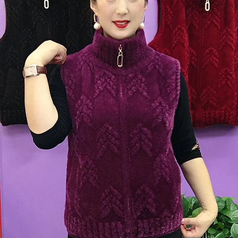 秋冬新款妈妈双面仿貂绒马甲外套女2023宽松大码仿貂绒毛衣厚背心