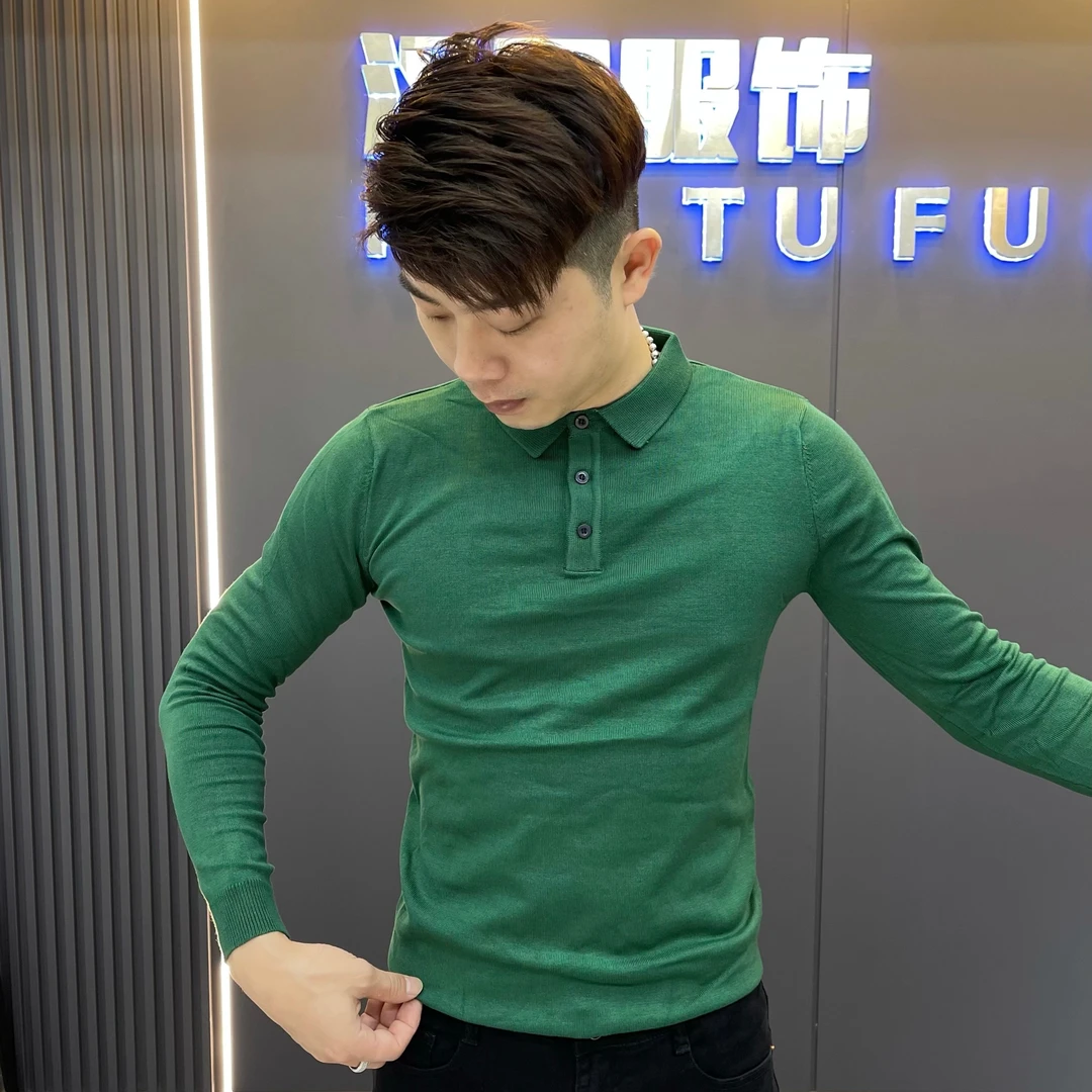 名图服饰春秋男士纯色韩版时尚百搭修身Polo衫简约针织衫翻领8502