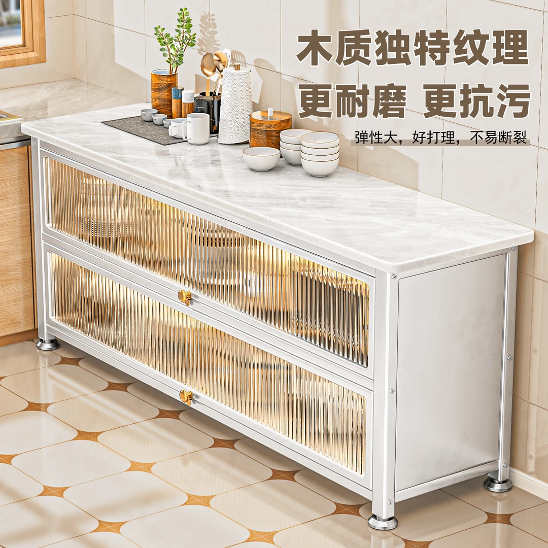 多层木板餐边柜收纳储物柜多功能靠墙一体厨房置物架落地碗橱柜子