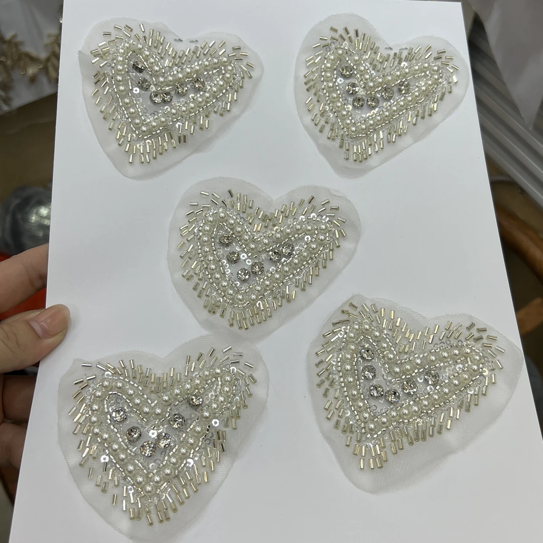 新品5个修补贴水钻钉珠布贴心形装饰衣服补丁钻服饰装饰贴花补洞