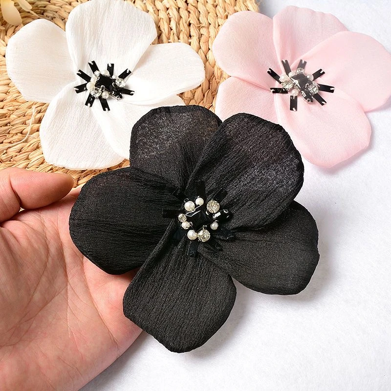 5朵手工缝水钻花朵Diy法式高级感鲁冰花设计感白色花朵装饰服饰