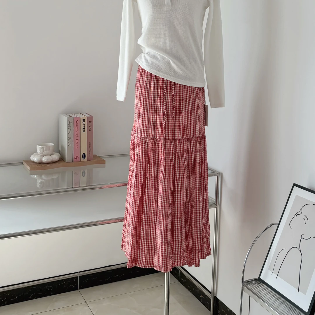 红色格子裙秋季2024爆款甜美气质温柔洋气时尚半身裙