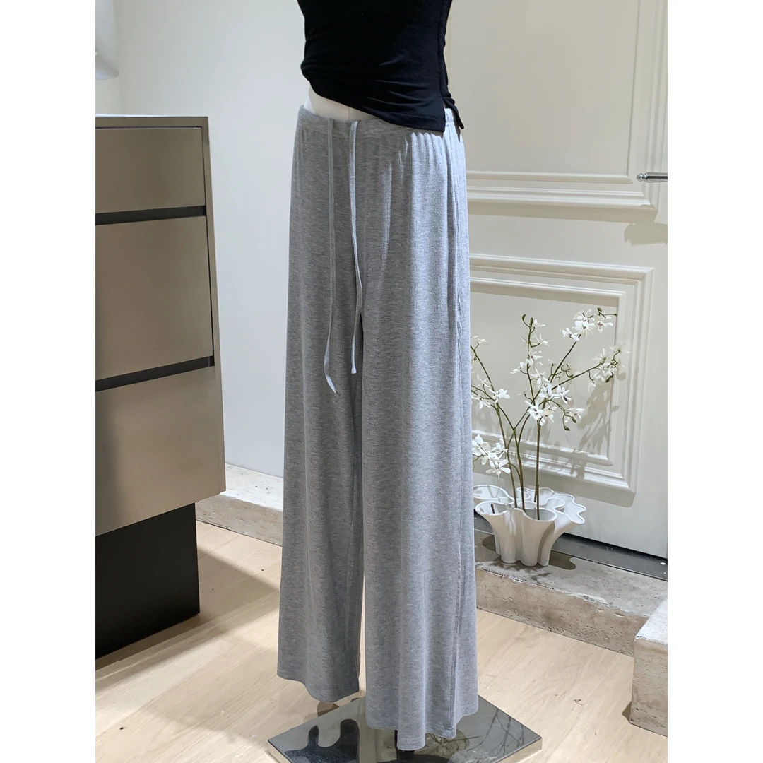 灰色宽松版软糯抖抖裤显瘦针织阔腿休闲舒适松弛长裤拖地裤