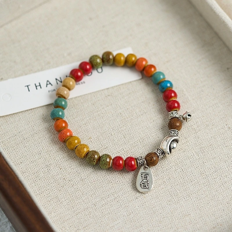 非金属陶瓷手链 C16-4347有钱花闺蜜小珠高温烧制手链莫奈花园风