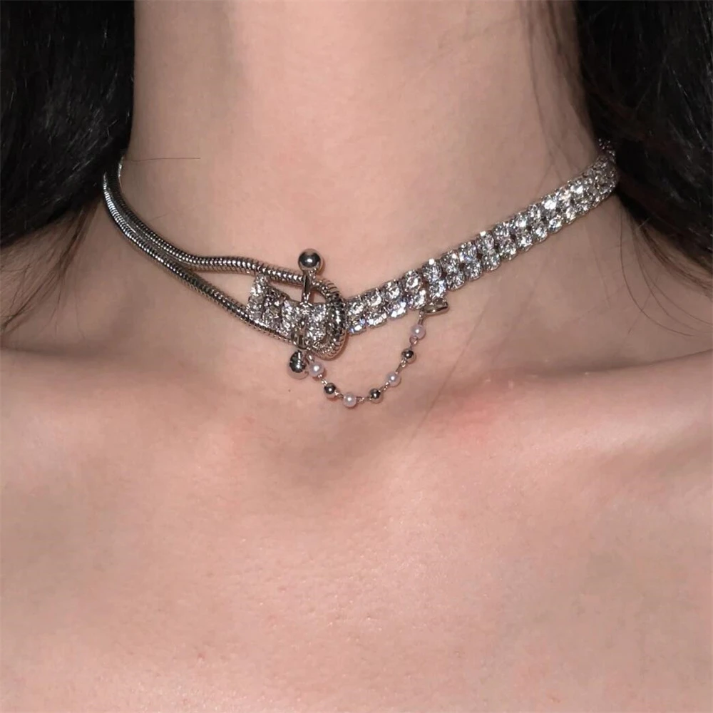 钛钢项链 超闪流苏皮带扣项链choker闪钻冷淡风颈链A23-6995
