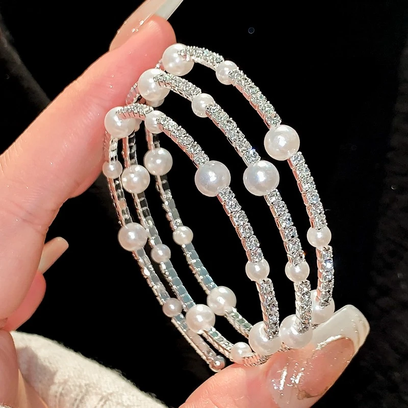 铜合金手链 A22-6794多层环绕星河手镯女银色素圈手镯子手链轻奢