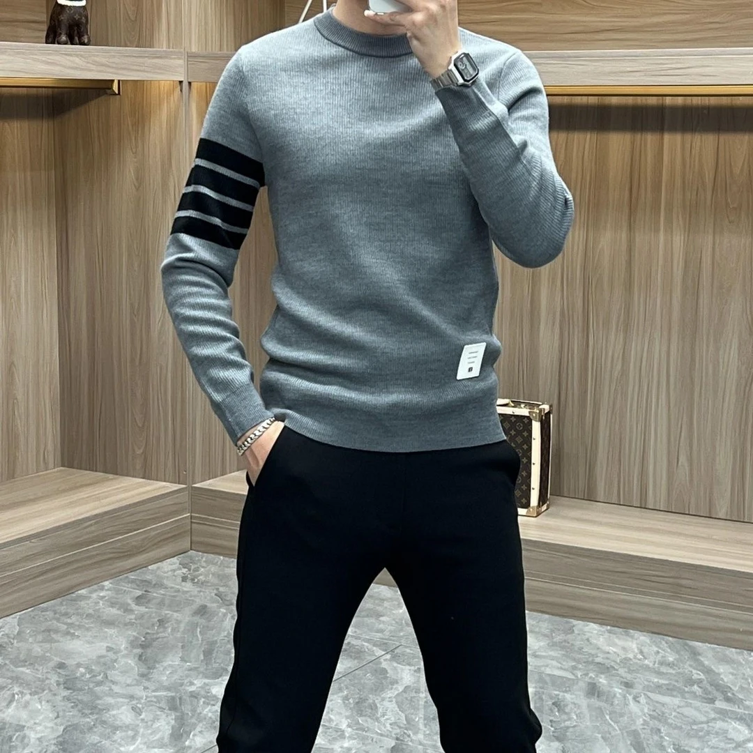 秋冬款男士轻奢针织衫圆领长袖时尚休闲潮流百搭保暖打底毛衣冬季