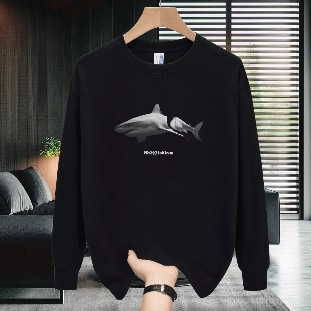 美式潮流圆领纯棉长袖T恤秋季100%棉小众设计感宽松百搭体恤上衣