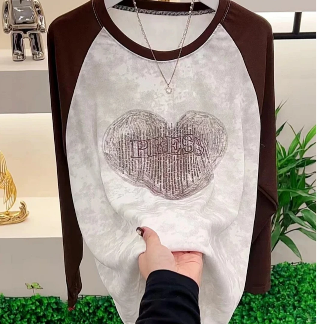 EG大码胖妹妹时尚百搭宽松休闲显小减龄显瘦圆领打底T恤