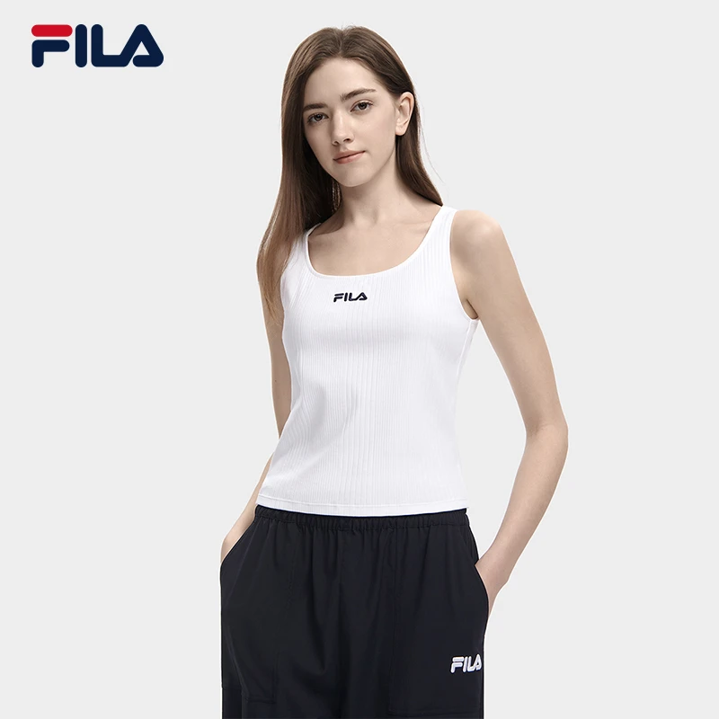 FILA斐乐女士夏季休闲时尚修身无袖圆领针织透气背心F51W439106B