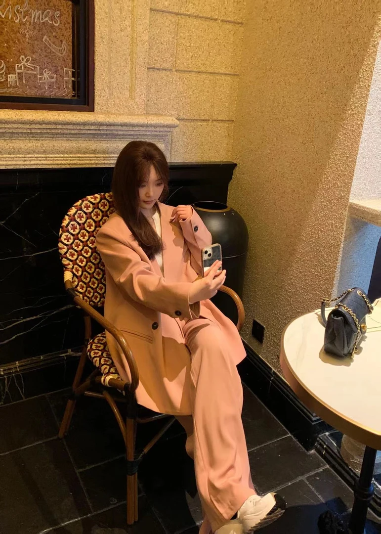 韩版春装气质小西装宽松廓形设计感阔腿裤高级感