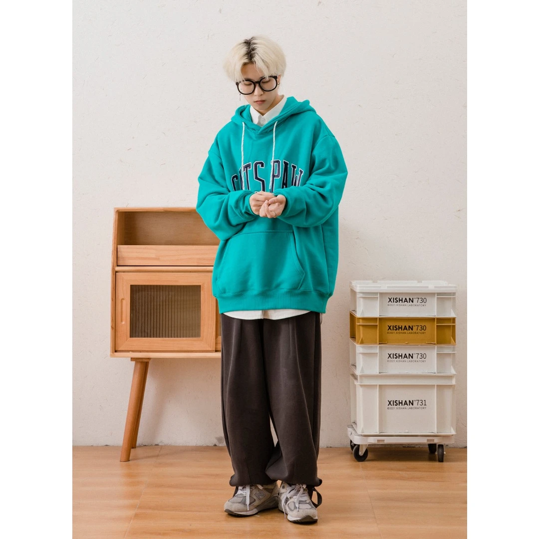 480克超重磅日系立体刺绣宽松卫衣百搭连帽秋冬青春 LF22143