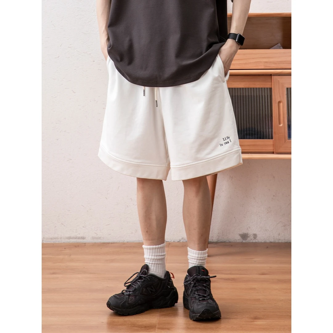 夏季新品日系复古休闲潮流运动百搭纯色刺绣宽松直筒短裤 LF2359