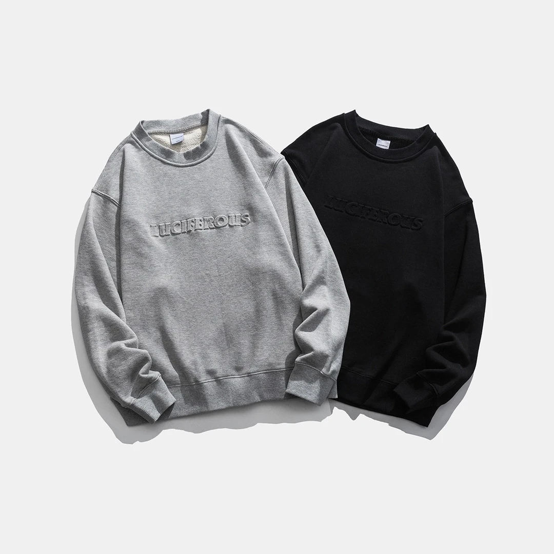 日系复古秋季新款中性长袖圆领立体字母印花男女宽松卫衣 LF2244