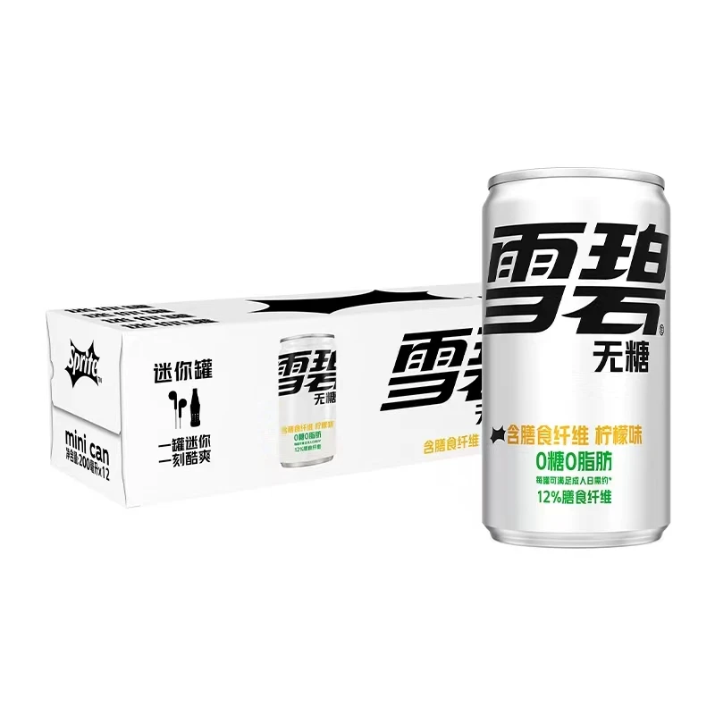可口可乐 雪碧纤维+ 无糖柠檬味碳酸饮料汽水 200ml*12罐  0糖0脂