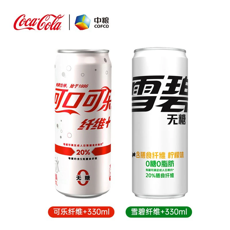 【推荐】可口可乐纤维+/雪碧纤维+  0糖0脂碳酸饮料汽水 330ML*24罐