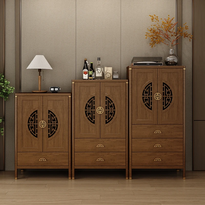 新中式实木边柜门厅简约大容量碗柜玄关置物茶水柜客厅靠墙柜边柜