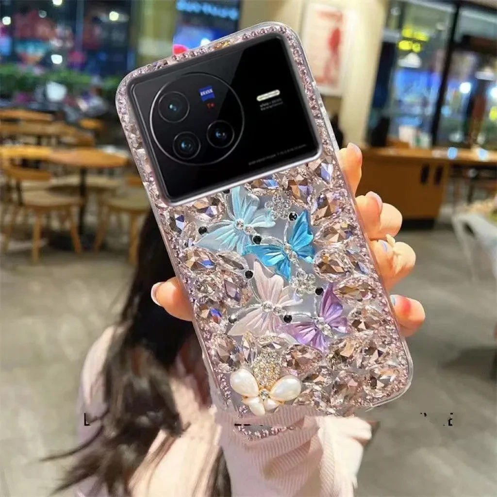 新款vivoX80手机壳满钻奢华女高档X80pro蝴蝶花全包V2183A防摔潮