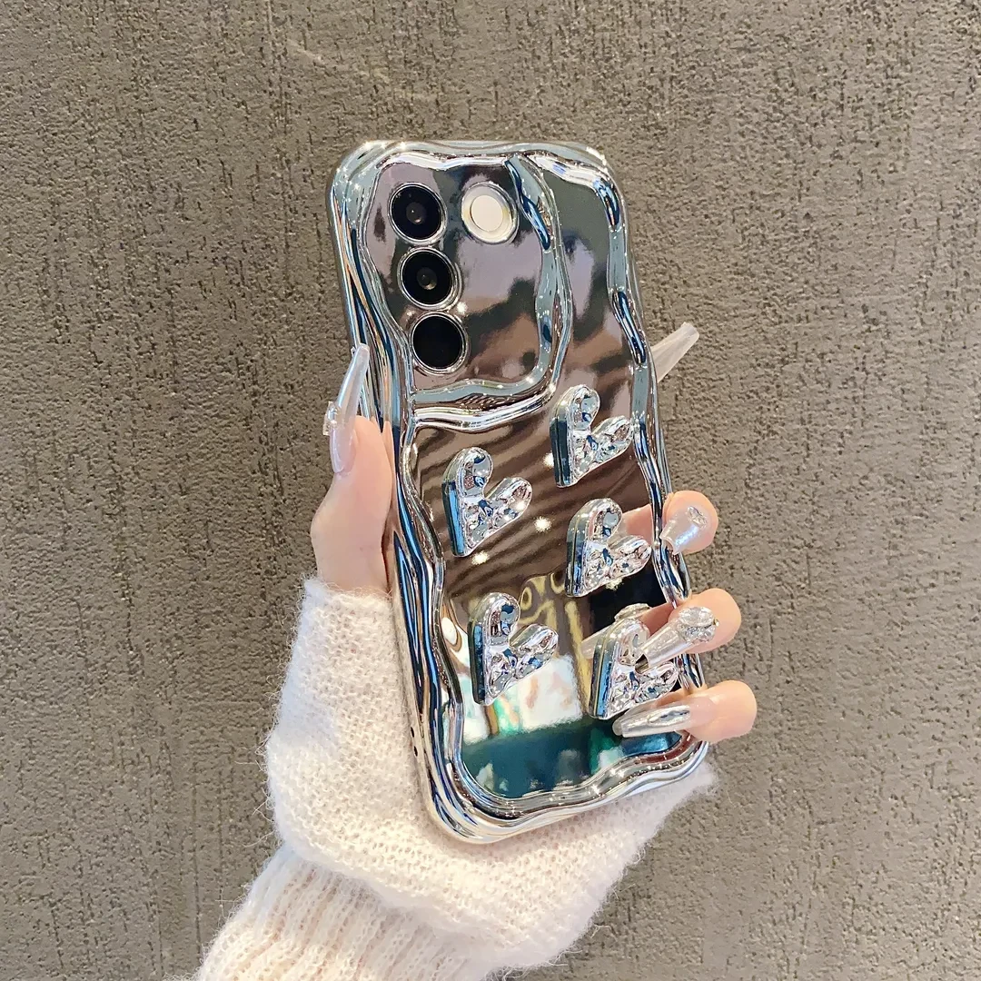 适用vivoS16手机壳网红s16e潮款s16pro软硅胶套立体爱心ins电镀银