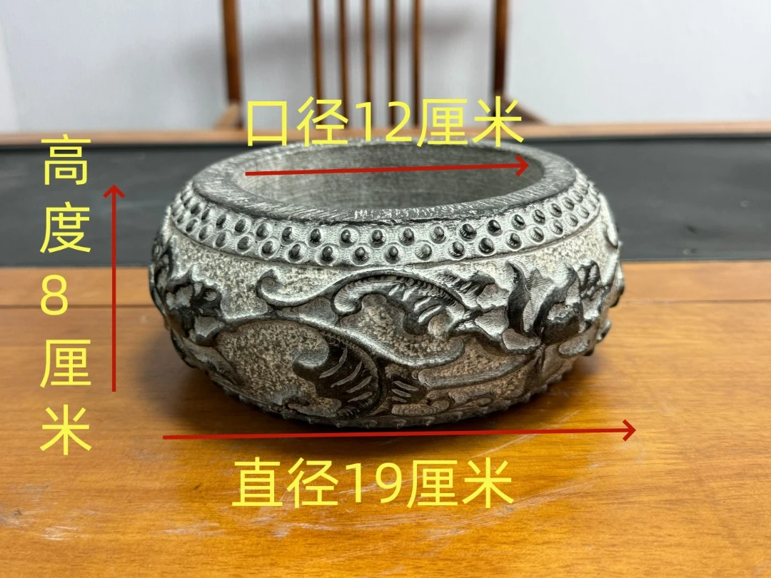 山西桌面摆件20厘米缠枝莲石盆（雕刻手工）