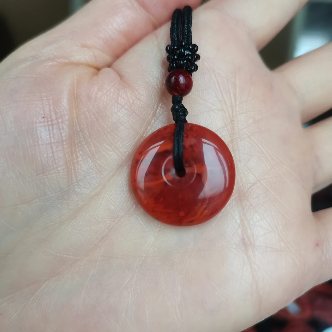 川料南红火焰纹平安扣吊坠