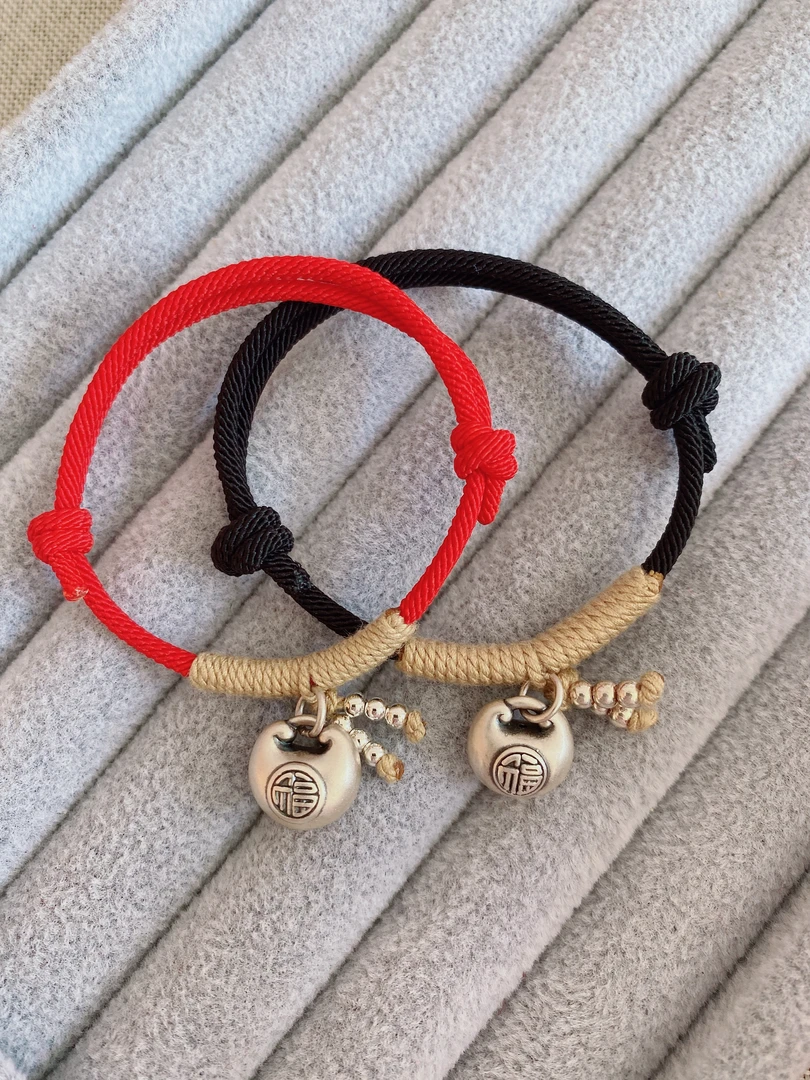 足银布艺银制品 足银999胖福手链手工编织简约情侣闺蜜百搭礼物