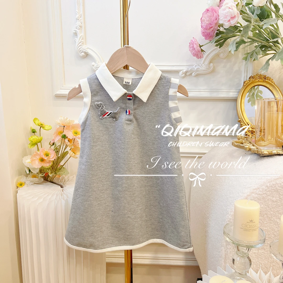 【QI奇妈】女童学院风背心裙o领洋气时尚无袖背心连衣裙AXA1078
