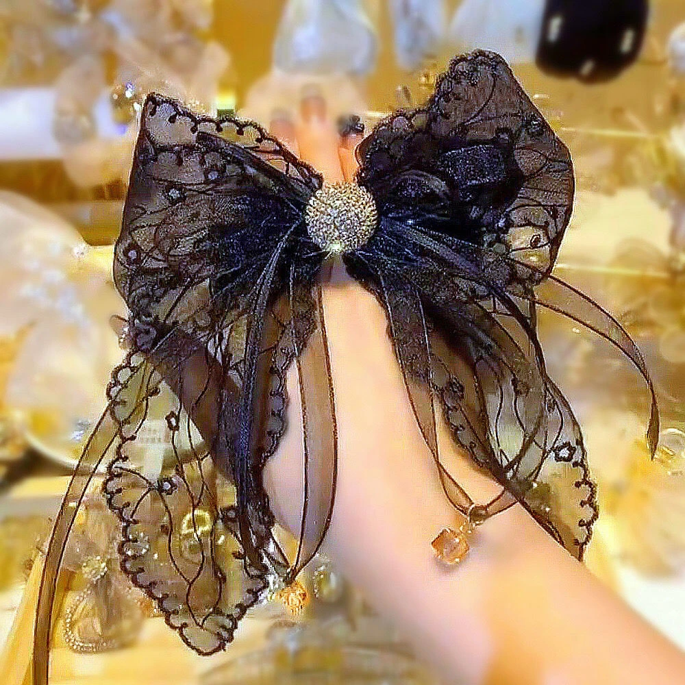 头绳大肠发绳发饰蕾丝蝴蝶结水钻发圈女洛丽塔高级感新娘头饰飘带