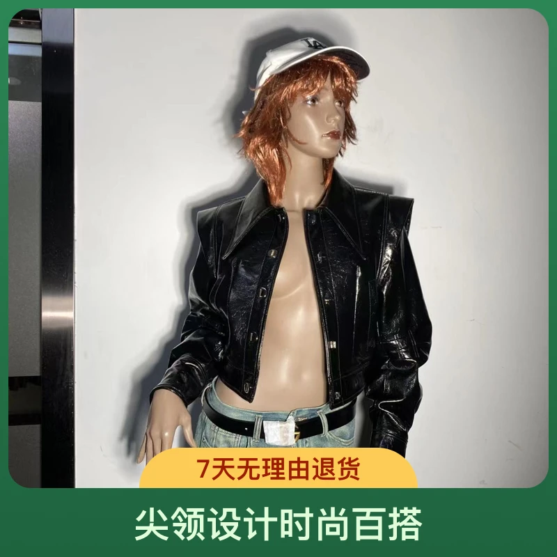 时尚短外套春秋立领潮牌女装女士气质女装修身皮夹克设计师造型袖