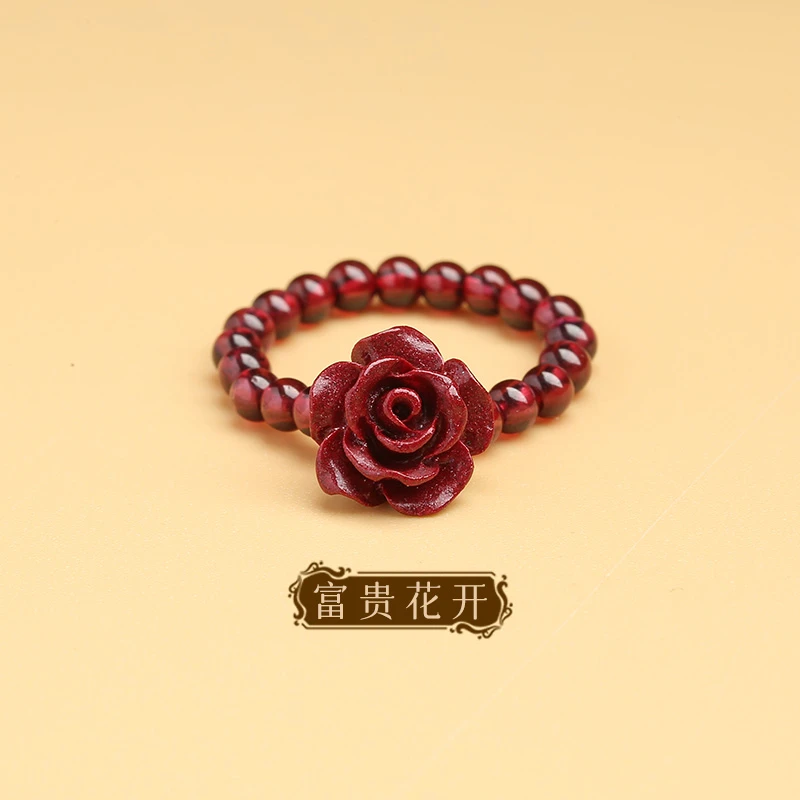 天然辰砂天然辰砂朱砂戒指女款转运珠玫瑰花戒指小众设计