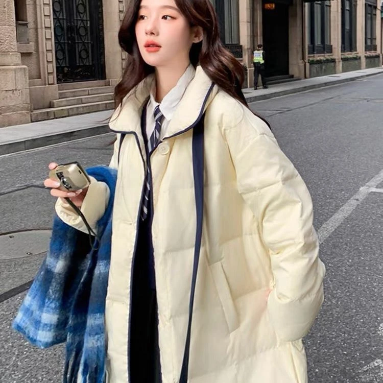 波司澄奶白色羽绒服女年冬季新款韩系甜美加厚中长款白鸭绒外套