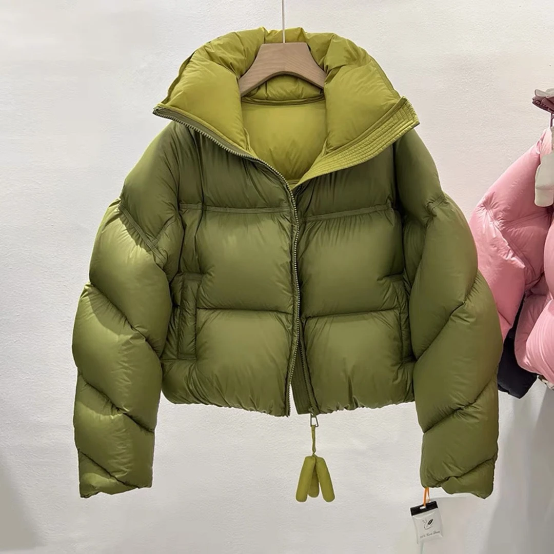 波司澄新款立领短款韩版羽绒服女冬撞色轻奢加厚小个子面包服外套
