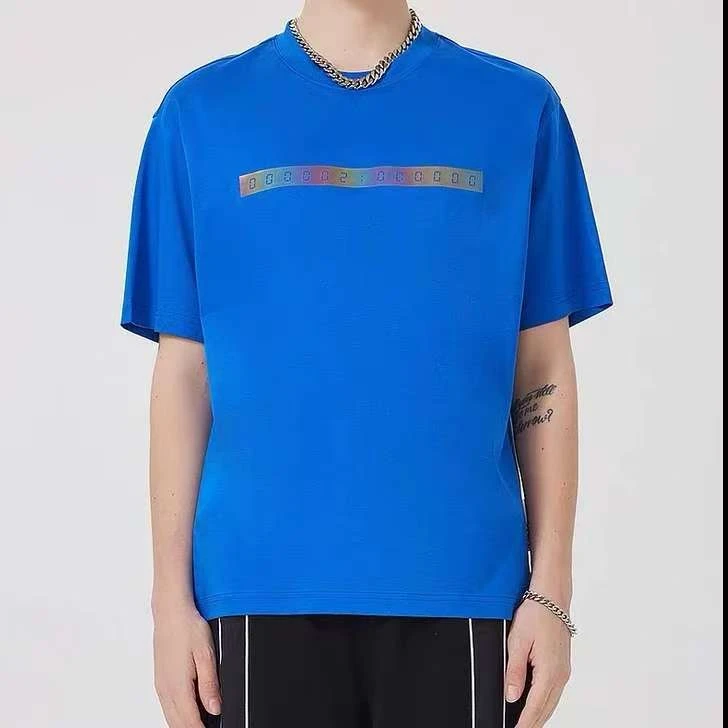 519-C3-6 【AM】落肩长版 经典圆领反光印花T恤