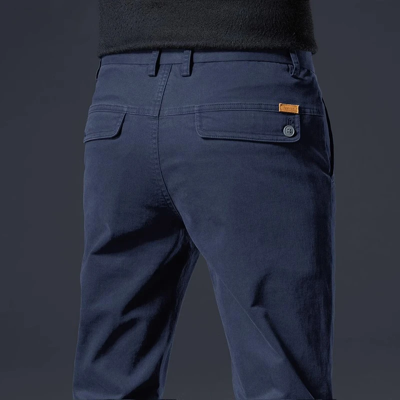 香港高端秋季蓝色休闲裤男商务修身直筒中年男士百搭长裤子秋冬款