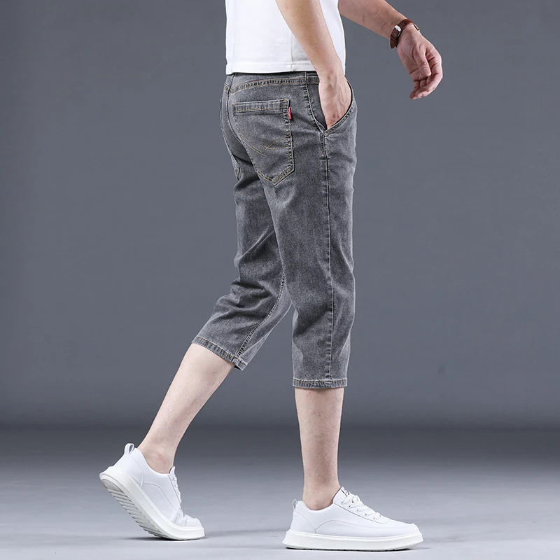 香港夏季薄款男士牛仔短裤男潮牌休闲裤子男修身直筒马裤七分中裤