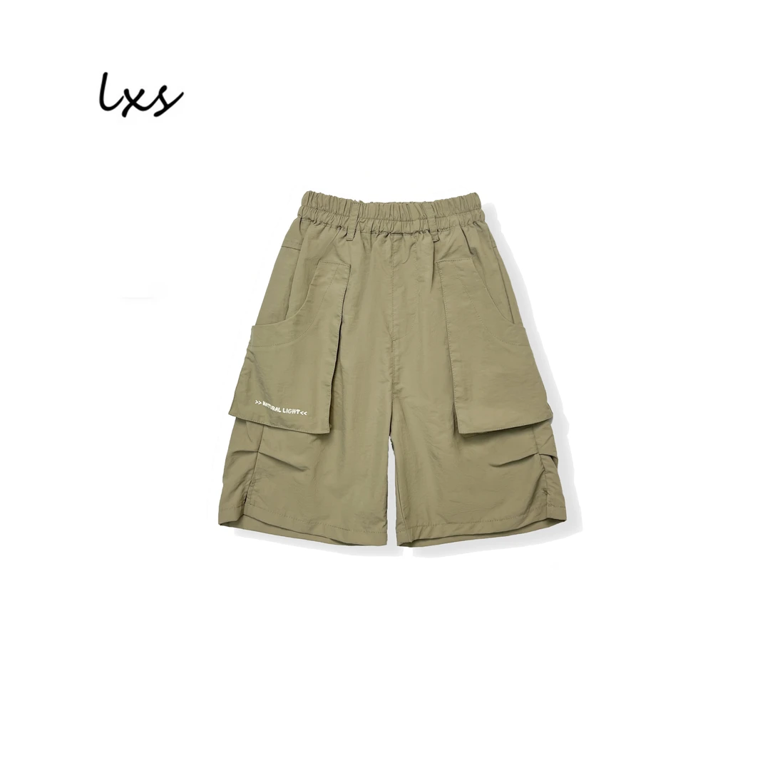 童装男童潮流工装夏季宽松短裤绿色时尚立体口袋五分工装裤Y00016