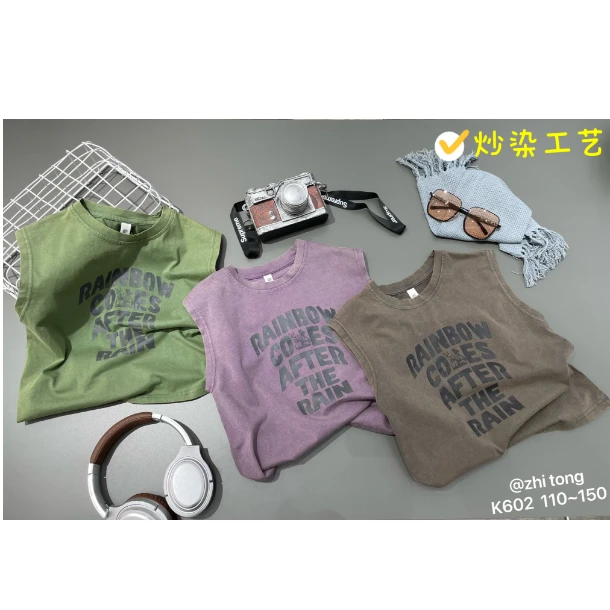 童装儿童夏季背心百搭时尚炒盐工艺无袖圆领背心 K6021