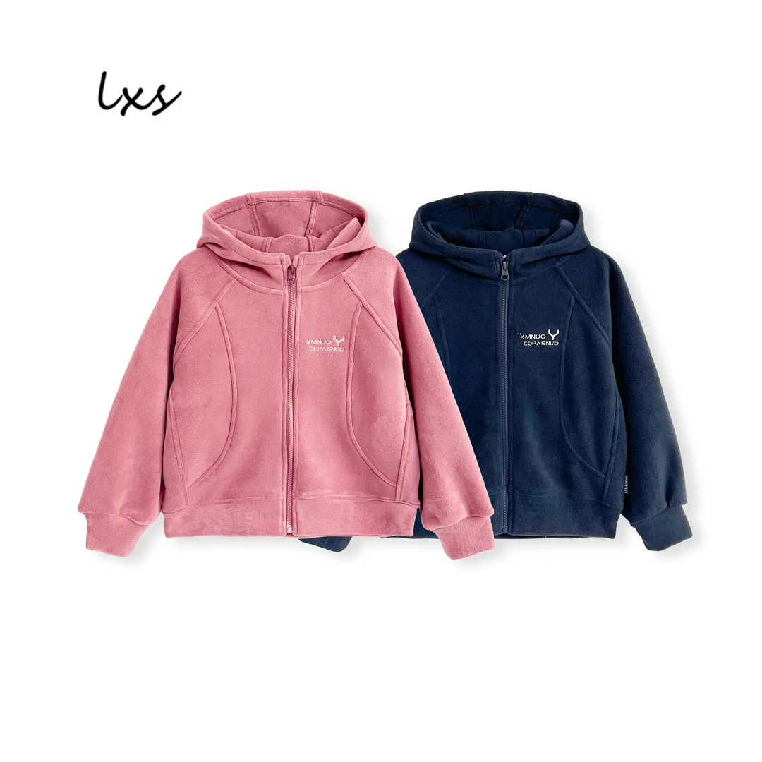 鹿小生童装儿童冬季韩版保暖双面奥利绒百搭时尚男童连帽外套Q378