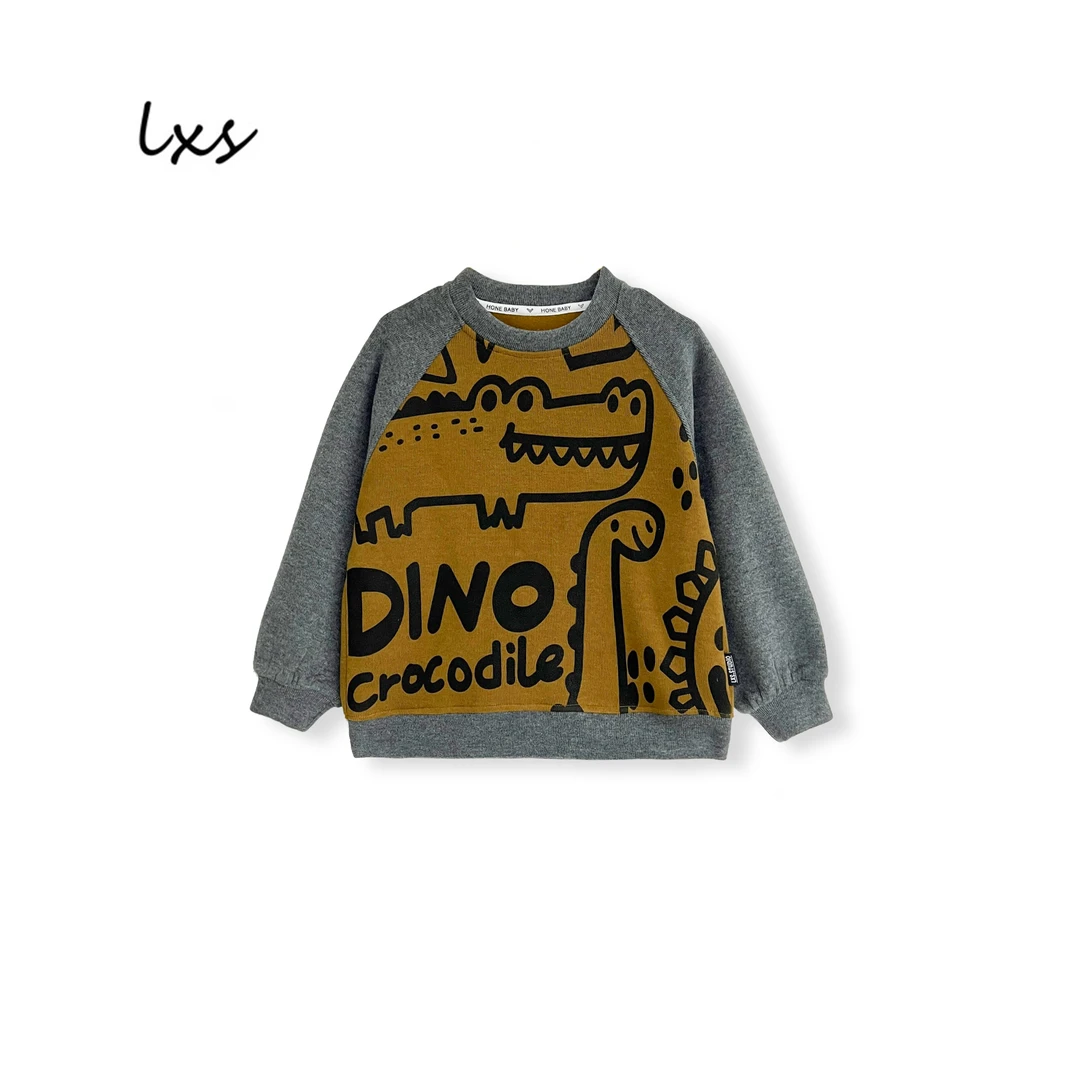 抓毛薄绒童装秋冬韩版宽松百搭卡通印花长袖儿童圆领套头卫衣Q251