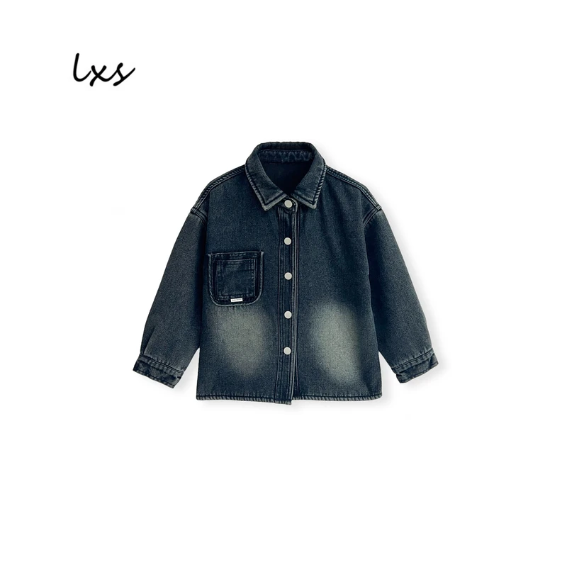鹿小生童装秋冬季男童牛仔衬衫加绒外套儿童韩版百搭牛仔外套Q329