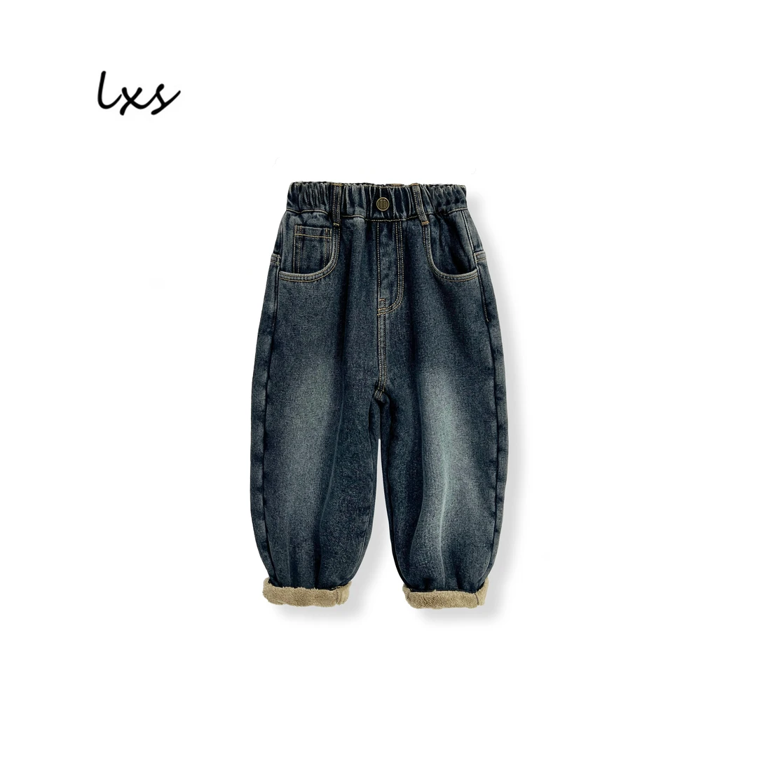 童装冬季加绒加厚牛仔裤2025儿童韩版百搭洋气潮款卡通牛仔A52237