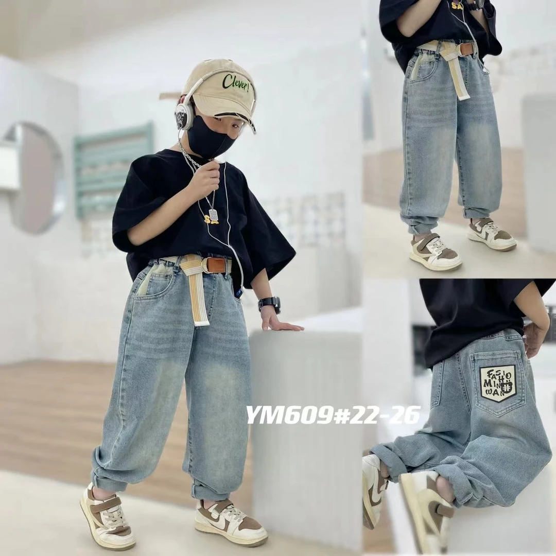 童装现货童装春秋儿童韩版百搭潮流宽松洋气牛仔裤YM609