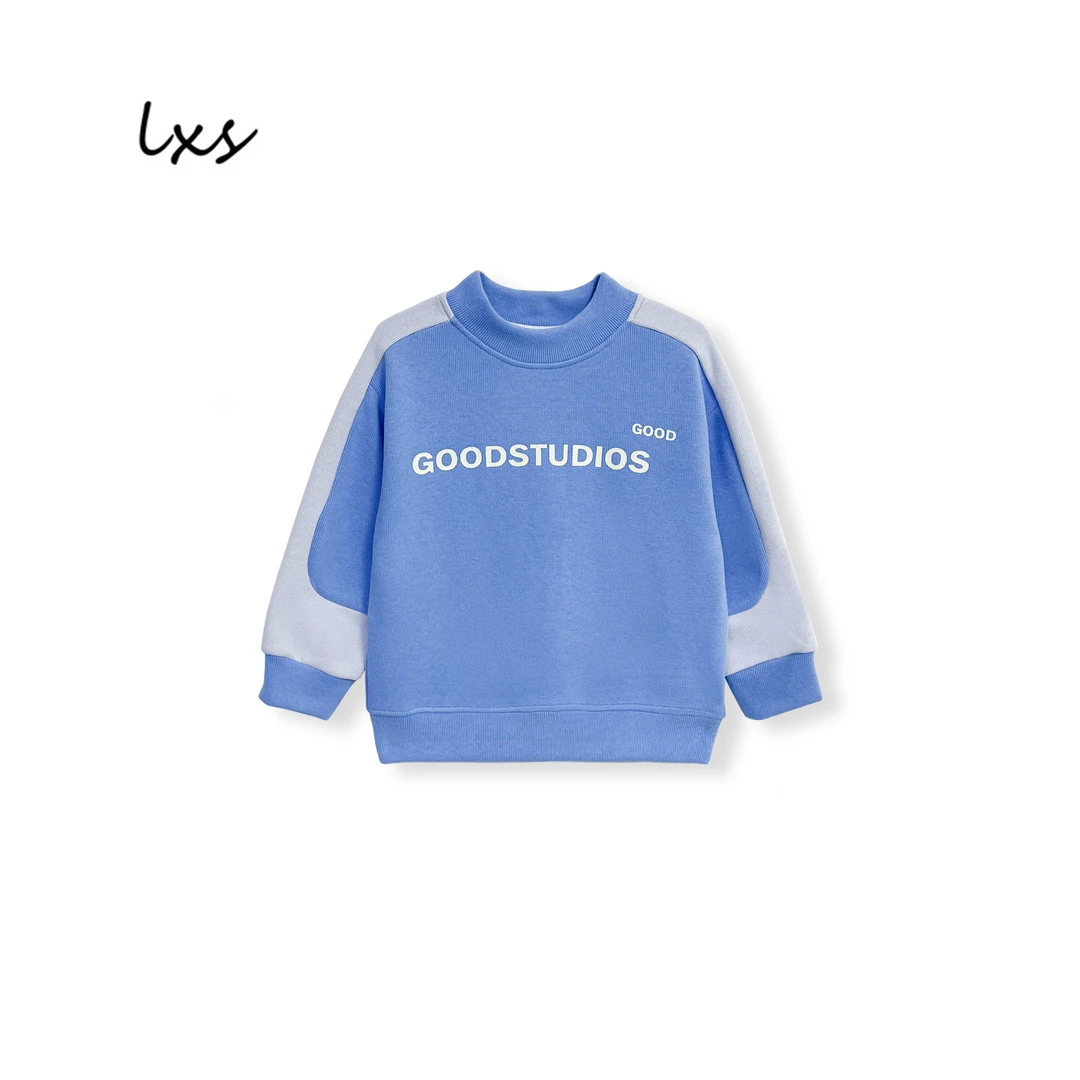 抓毛薄绒童装秋冬韩版宽松百搭字母印花长袖儿童高领套头卫衣Q958