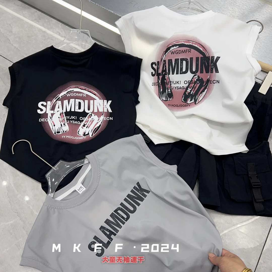 童装中大童夏季无袖百搭时尚韩系潮流速干圆领背心 15631